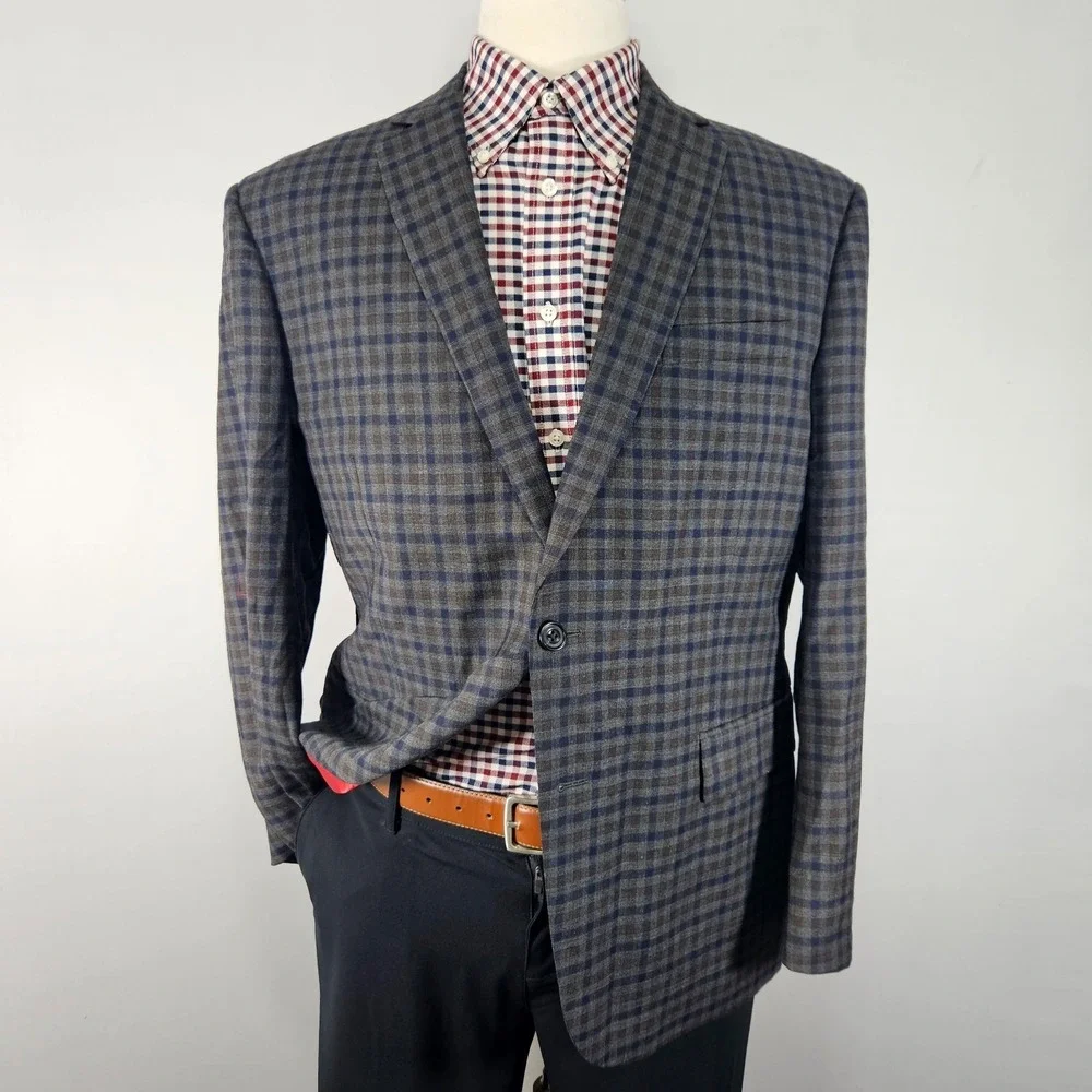 Daniel Hetcher Men's Sport Coat Blazer Two Button Checked Wool Multi-color 44S‎